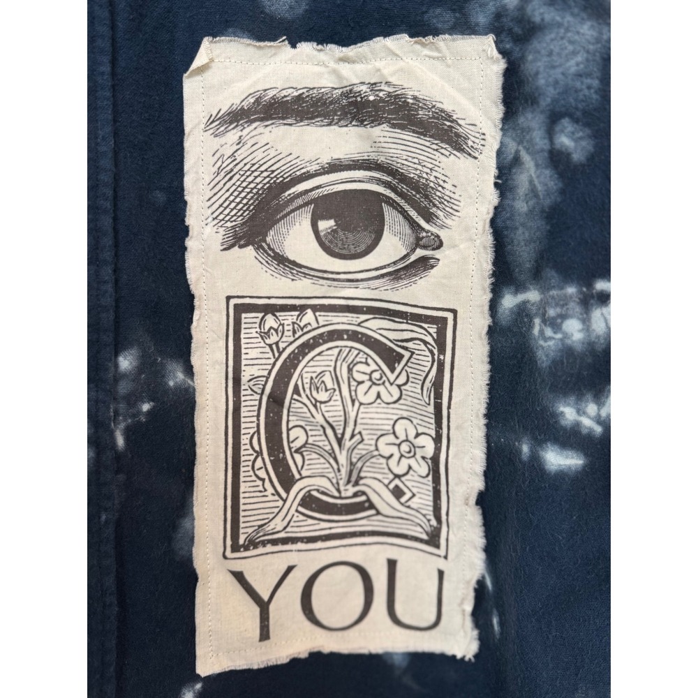 Bleached Indigo Shammy‎ Shacket XL Tall All Seeing Eye Patch Art Wear Jacket - Picture 6 of 10